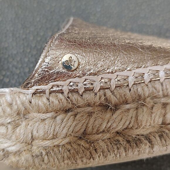 Sam Edelman ilia Gold Satin Ribbon Ankle Tie Closed Toe Espadrille Sandals - Picture 8 of 11